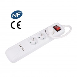 BLOC BLANC 3 PRISES + INTERRUPTEUR + 2 PORTS USB FNBKU03 WHITE PULLMAN